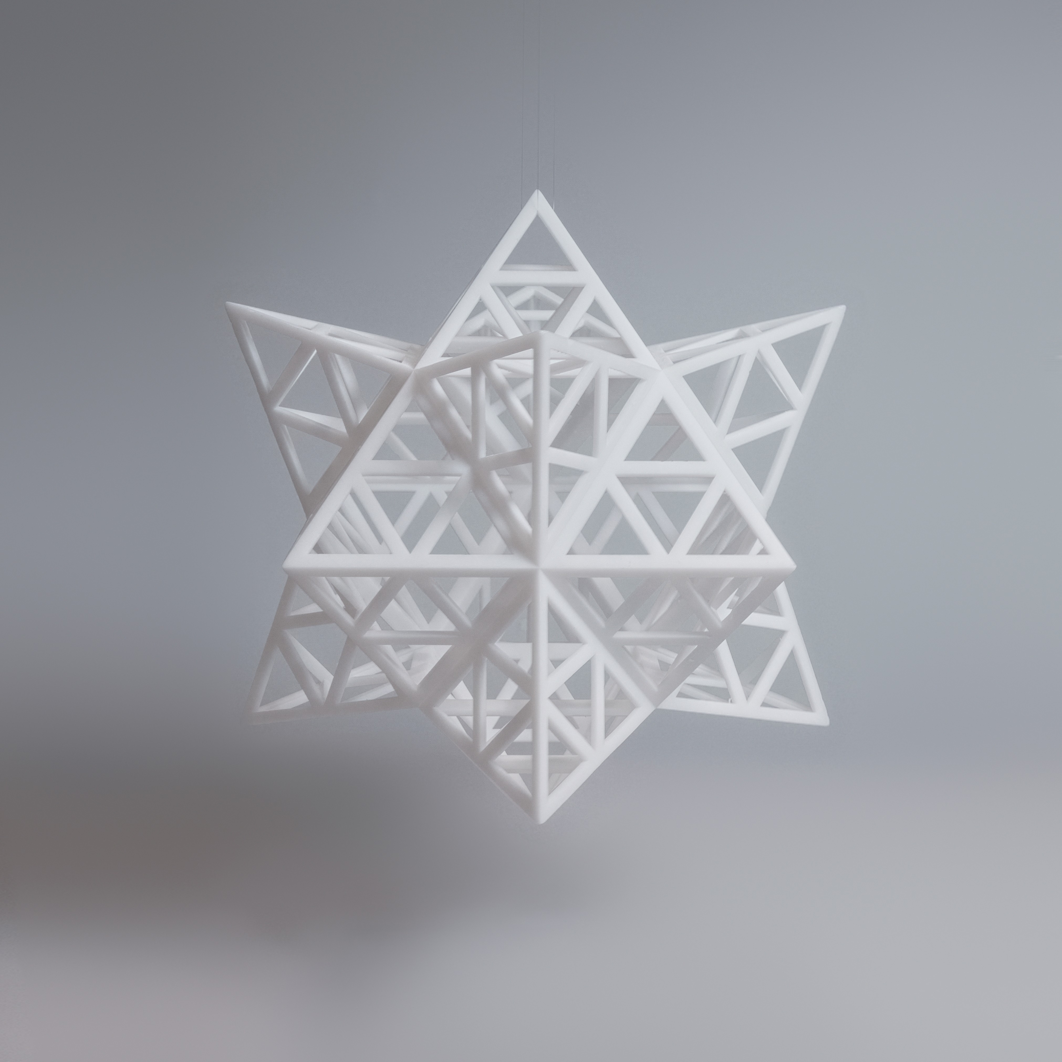 Graphic depicting a hexagonal cropped photo of an interior room design with grid lines along its borders.